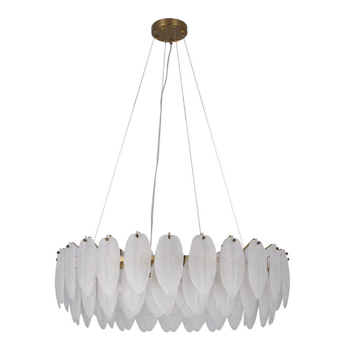 Round Frame Chandelier with Hanging Frosted Glass Leafs by Bethel - view 13