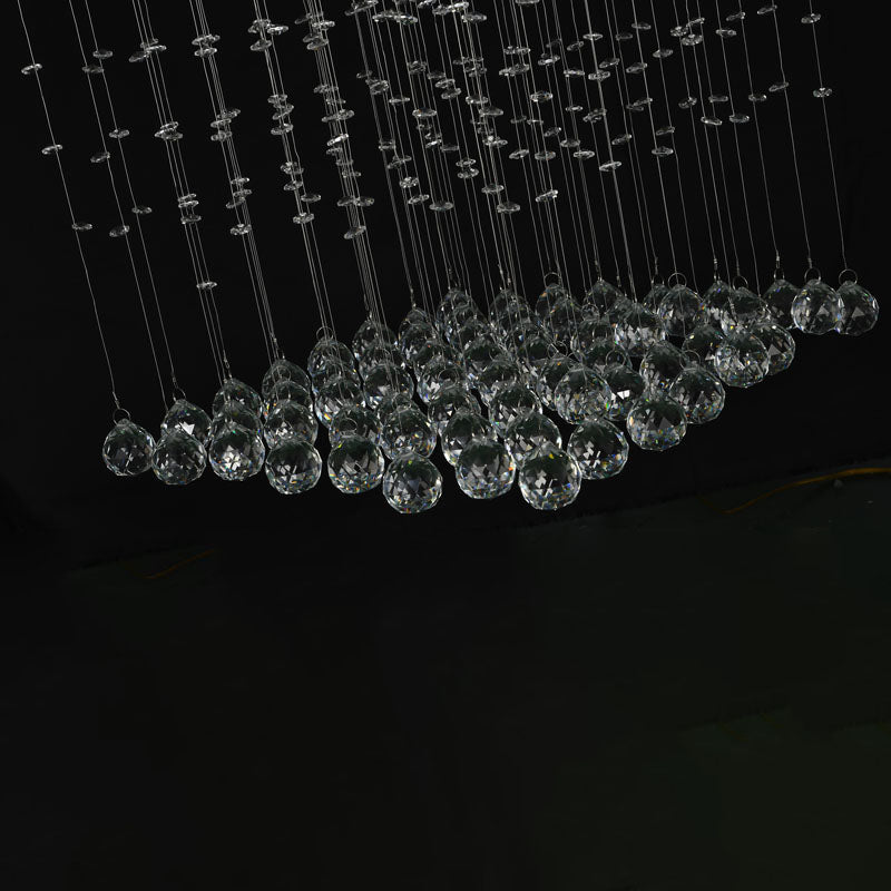 Chrome Flushed Chandelier with Clear Hanging Crystal Beads & Balls Not Adjustable