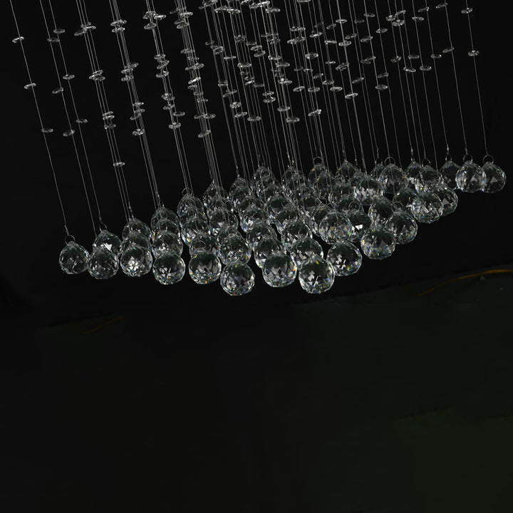Chrome Flushed Chandelier with Clear Hanging Crystal Beads &amp; Balls Not Adjustable