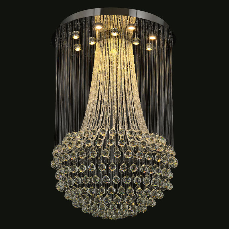 Flushed Chandelier with Clear Hanging Crystals and Beads Not Adjustable in