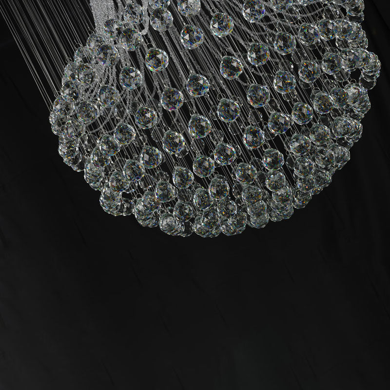 Flushed Chandelier with Clear Hanging Crystals and Beads Not Adjustable in