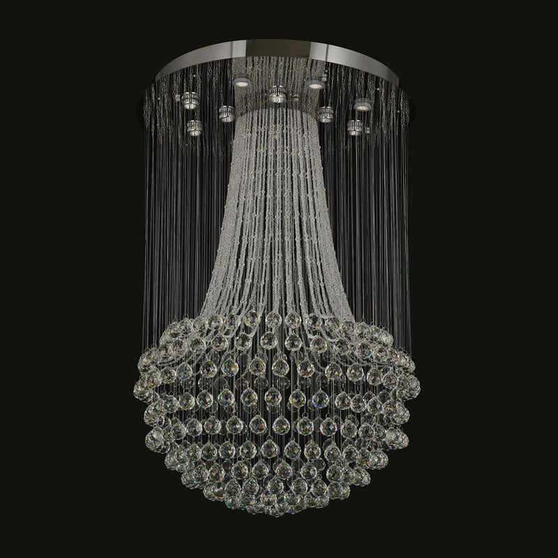 Flushed Chandelier with Clear Hanging Crystals and Beads Not Adjustable in