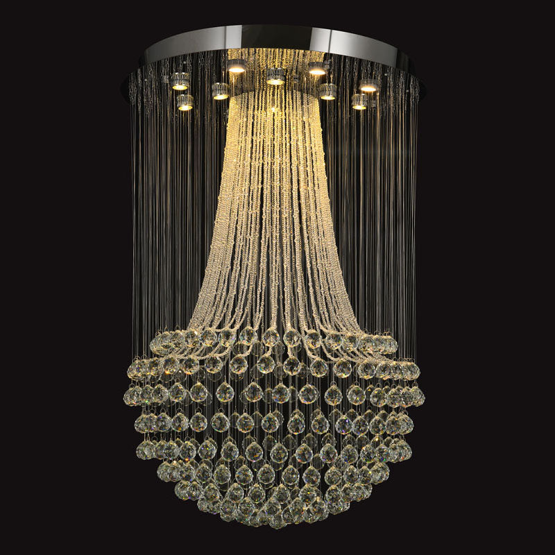 Flushed Chandelier with Clear Hanging Crystals and Beads Not Adjustable in