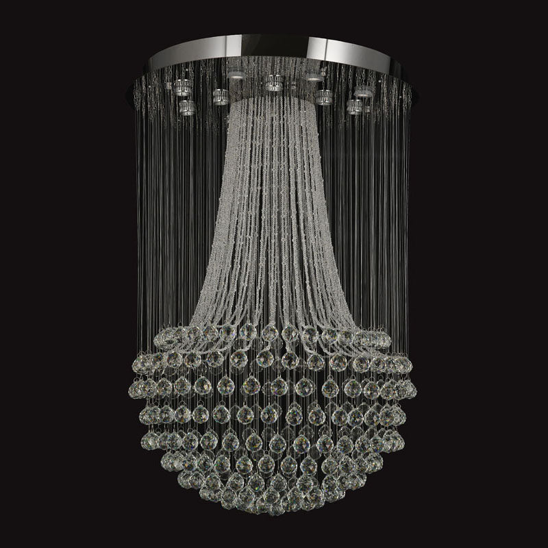 Flushed Chandelier with Clear Hanging Crystals and Beads Not Adjustable in