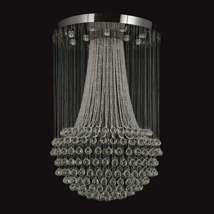 Flushed Chandelier with Clear Hanging Crystals and Beads Not Adjustable in