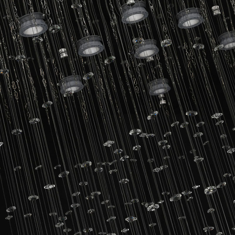 Flushed Chandelier with Clear Hanging Crystals and Beads Not Adjustable in