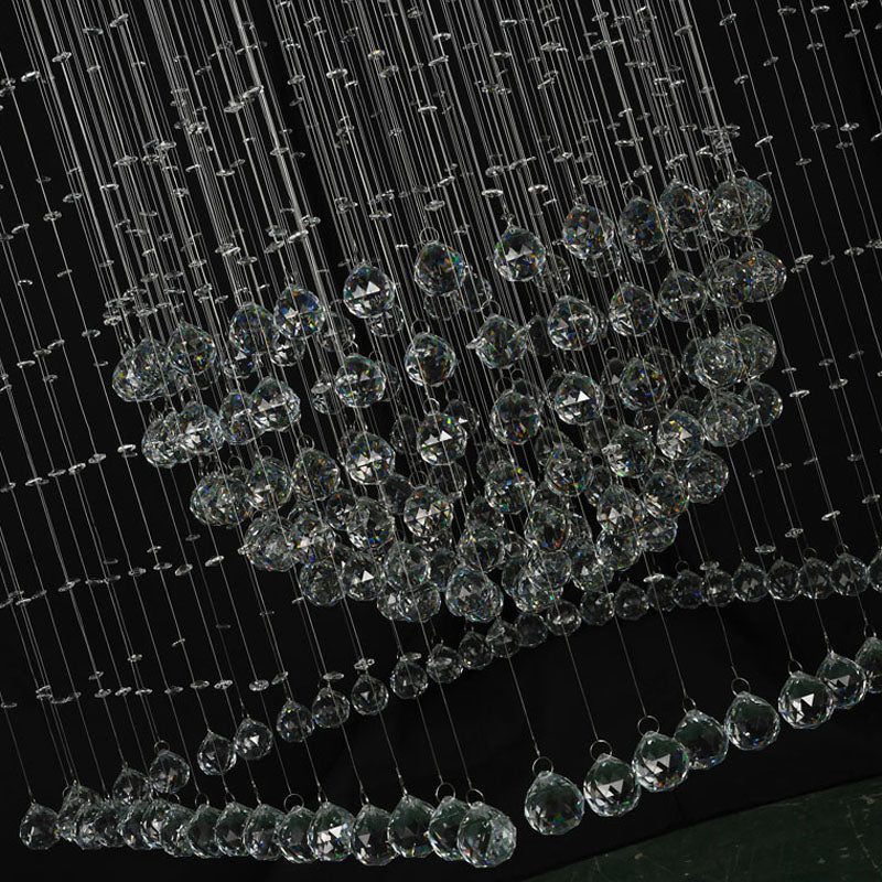 Flushed Chandelier with Clear Hanging Crystals and Beads Not Adjustable in