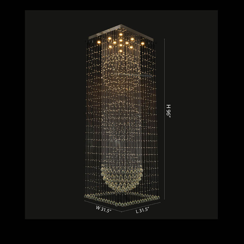 Flushed Chandelier with Clear Hanging Crystals and Beads Not Adjustable in