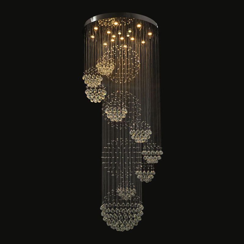 Flushed Chandelier with Clear Hanging Crystals and Beads Not Adjustable in
