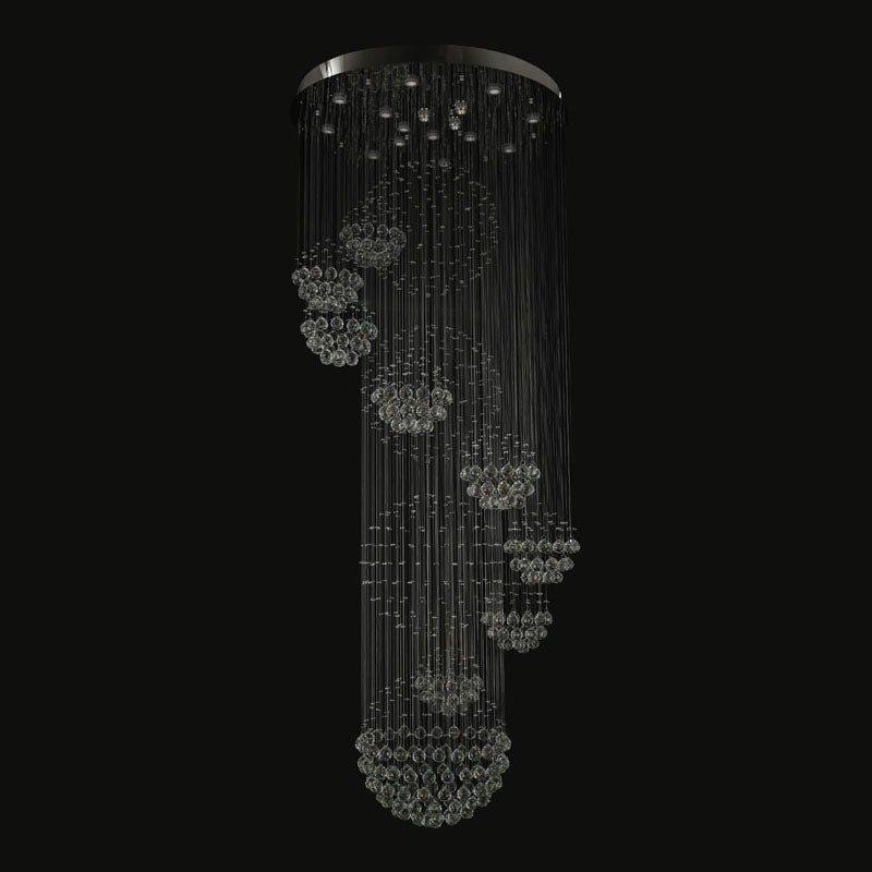 Flushed Chandelier with Clear Hanging Crystals and Beads Not Adjustable in
