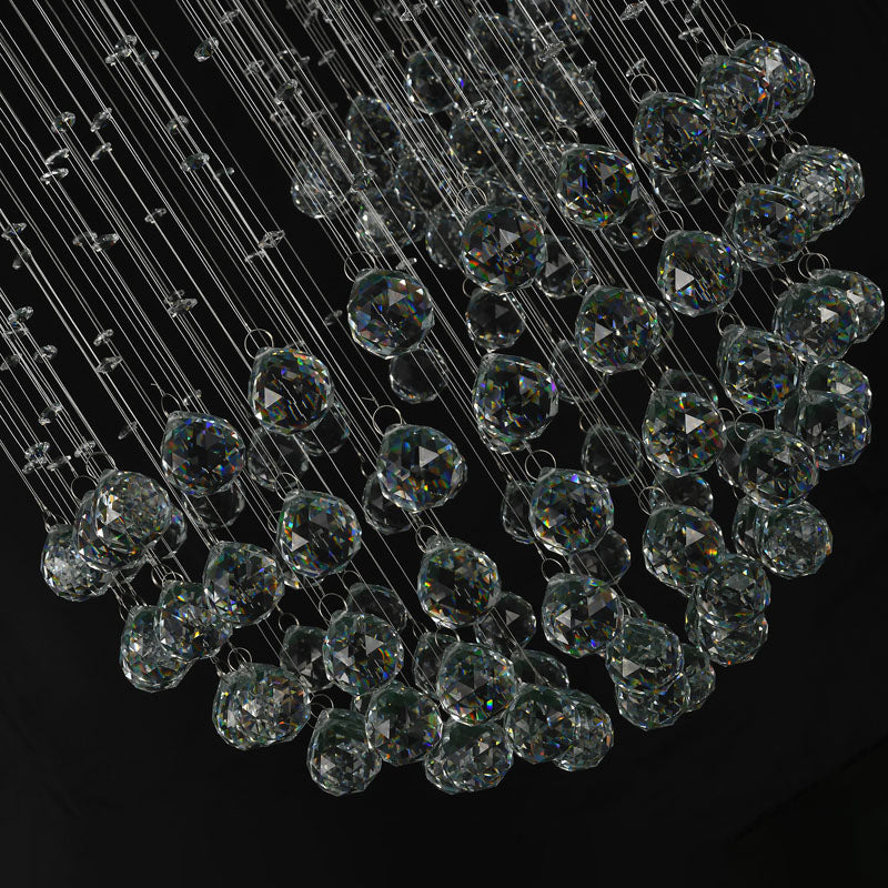 Flushed Chandelier with Clear Hanging Crystals and Beads Not Adjustable in