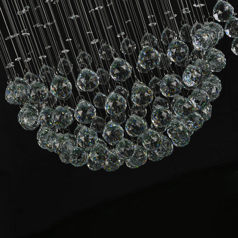 Chrome Flushed Chandelier with Clear Hanging Crystals and Beads Not Adjustable in