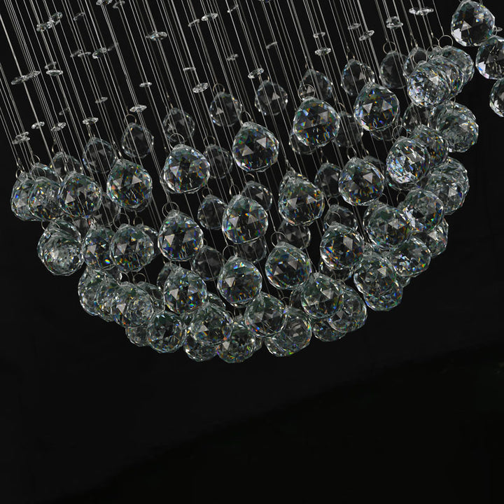 Chrome Flushed Chandelier with Clear Hanging Crystals and Beads Not Adjustable in