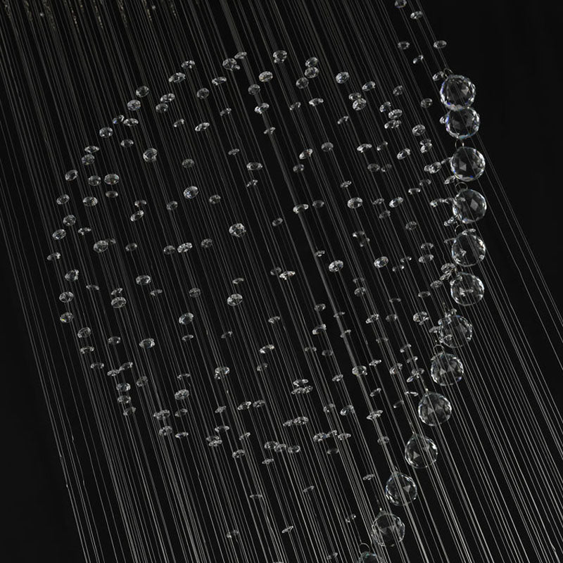 Chrome Flushed Chandelier with Clear Hanging Crystals and Beads Not Adjustable in