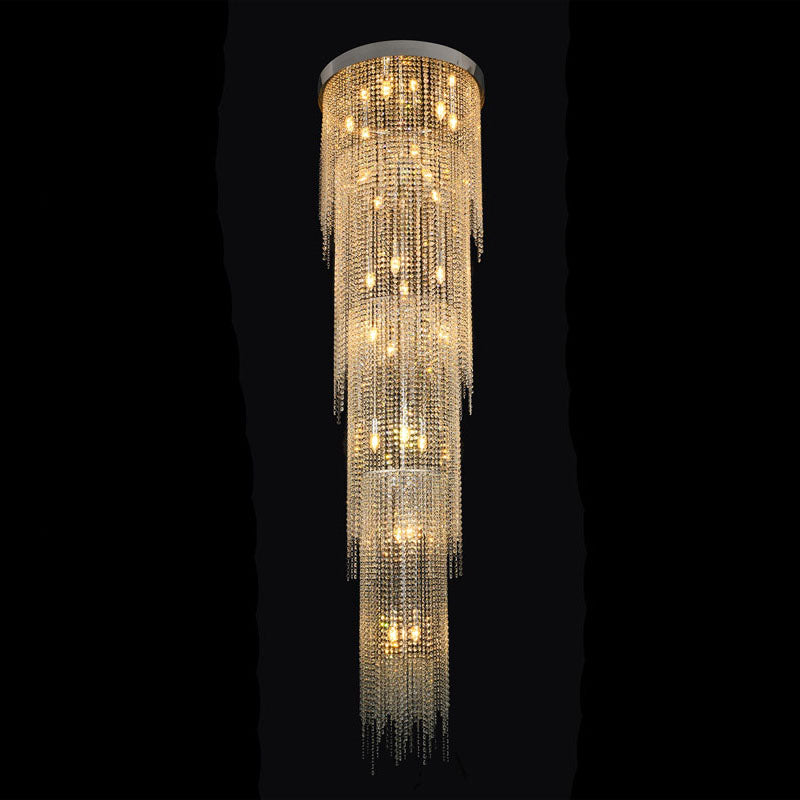 Chrome Flushed Chandelier with Clear Hanging Crystals Not Adjustable in Height