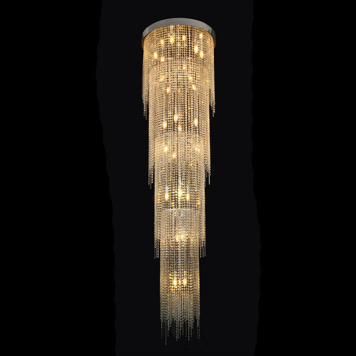 Chrome Flushed Chandelier with Clear Hanging Crystals Not Adjustable in Height