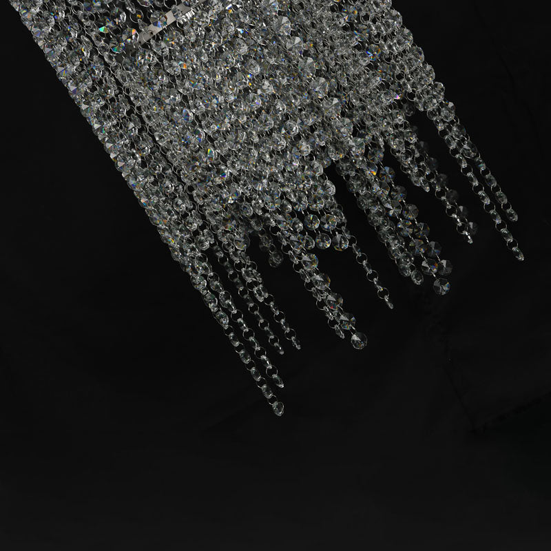 Chrome Flushed Chandelier with Clear Hanging Crystals Not Adjustable in Height