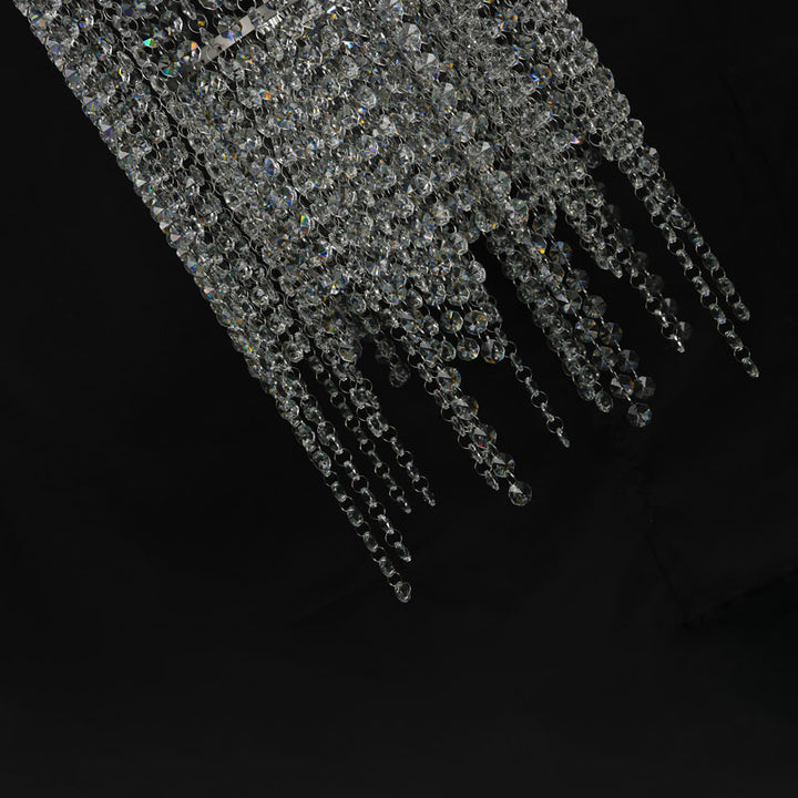 Chrome Flushed Chandelier with Clear Hanging Crystals Not Adjustable in Height
