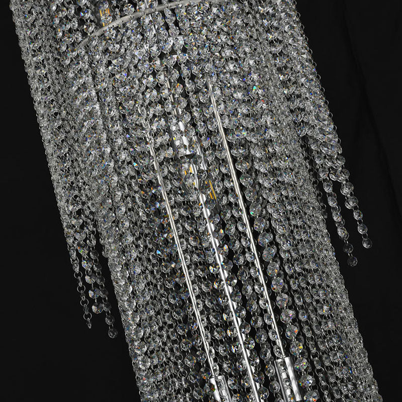 Chrome Flushed Chandelier with Clear Hanging Crystals Not Adjustable in Height