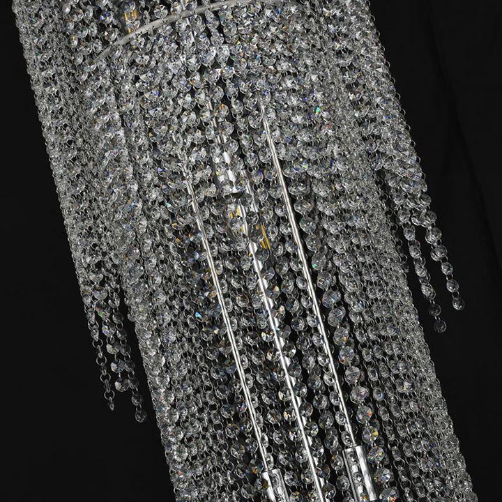 Chrome Flushed Chandelier with Clear Hanging Crystals Not Adjustable in Height