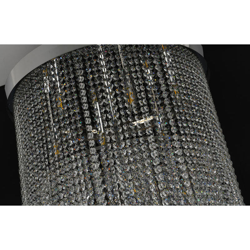 Chrome Flushed Chandelier with Clear Hanging Crystals Not Adjustable in Height