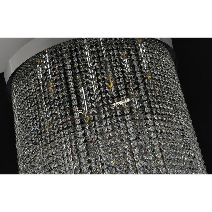 Chrome Flushed Chandelier with Clear Hanging Crystals Not Adjustable in Height