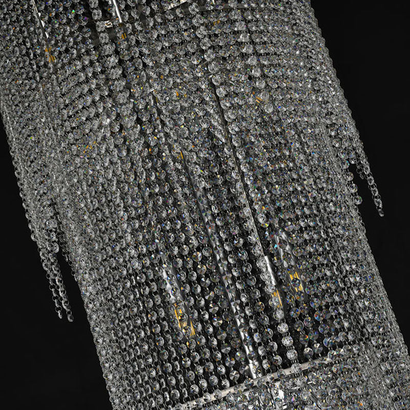 Chrome Flushed Chandelier with Clear Hanging Crystals Not Adjustable in Height