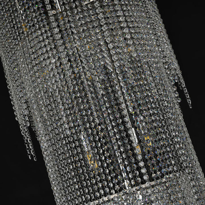 Chrome Flushed Chandelier with Clear Hanging Crystals Not Adjustable in Height