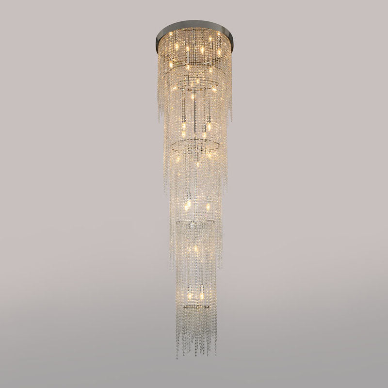 Chrome Flushed Chandelier with Clear Hanging Crystals Not Adjustable in Height