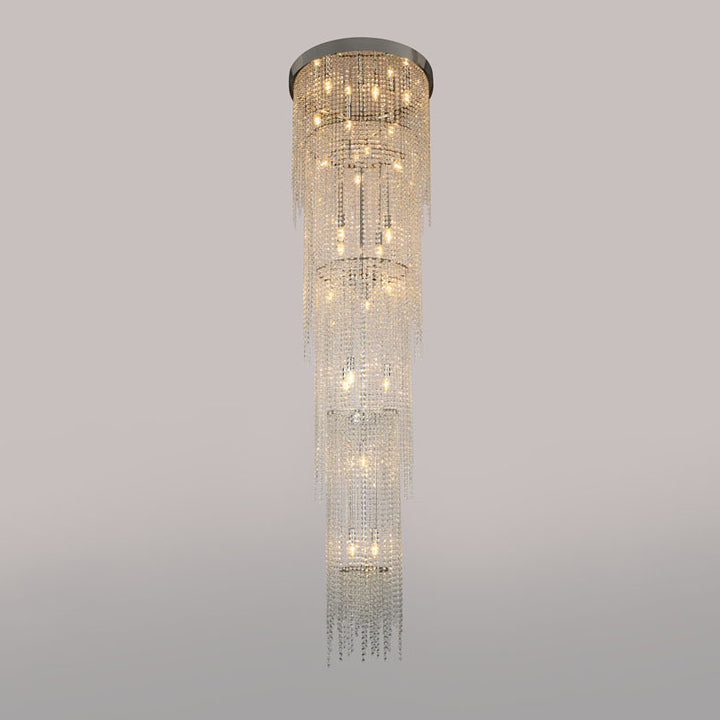 Chrome Flushed Chandelier with Clear Hanging Crystals Not Adjustable in Height