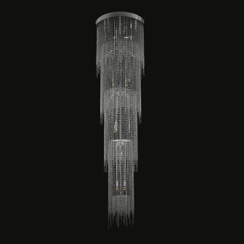 Chrome Flushed Chandelier with Clear Hanging Crystals Not Adjustable in Height