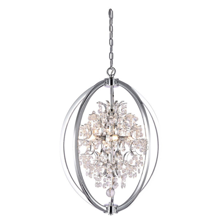 Metal Cage Chandelier with Clear Hanging Beaded Crystals in Chrome by Bethel