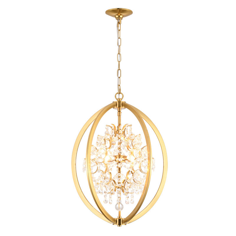 Metal Cage Chandelier with Clear Hanging Beaded Crystals in Antique Brass by Bethel