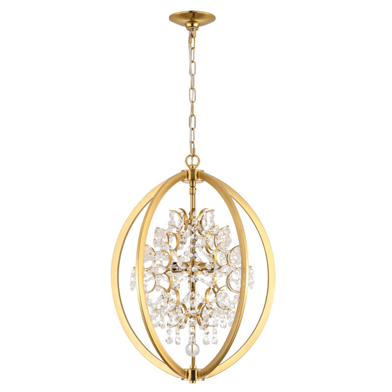 Metal Cage Chandelier with Clear Hanging Beaded Crystals by Bethel - view 2