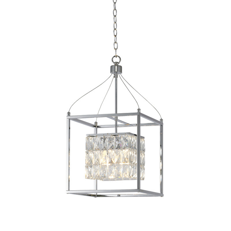 Metal Frame Chandelier with Clear Hanging Crystals (LA11) in Chrome by Bethel