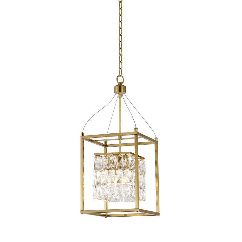 Metal Frame Chandelier with Clear Hanging Crystals (LA11) in Antique Brass by Bethel