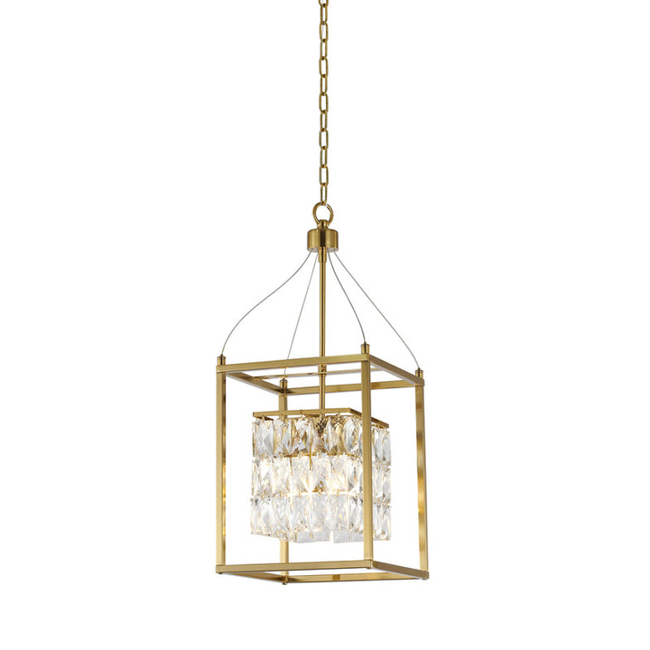 Metal Frame Chandelier with Clear Hanging Crystals (LA11) in Antique Brass by Bethel