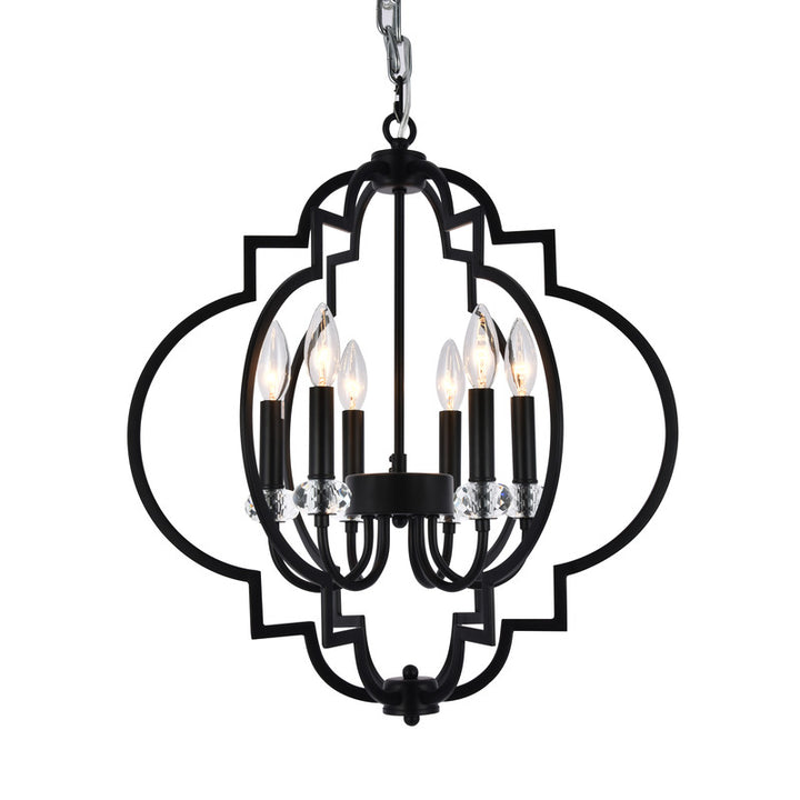 Black Caged Ceiling Fixture with Clear Crystal Bobeches and Candle Light Interior by Bethel