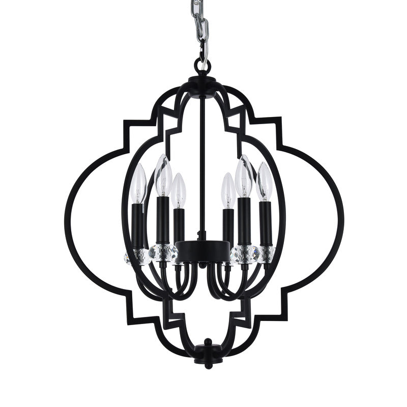 Black Caged Ceiling Fixture with Clear Crystal Bobeches and Candle Light Interior by Bethel - view 2
