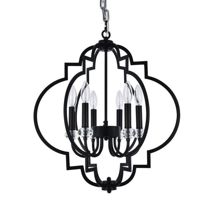 Black Caged Ceiling Fixture with Clear Crystal Bobeches and Candle Light Interior by Bethel - view 2