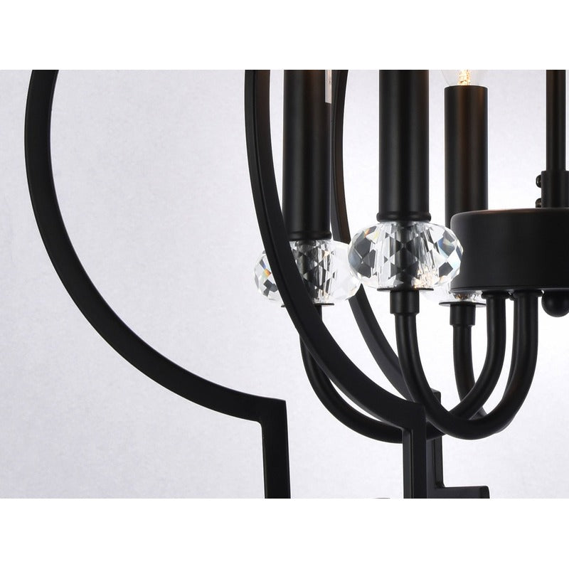 Black Caged Ceiling Fixture with Clear Crystal Bobeches and Candle Light Interior by Bethel - view 3