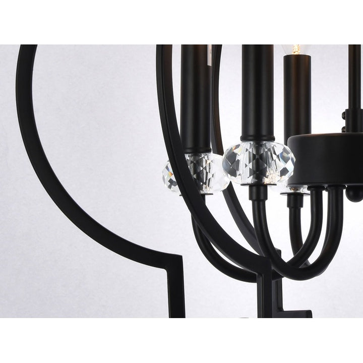 Black Caged Ceiling Fixture with Clear Crystal Bobeches and Candle Light Interior by Bethel - view 3