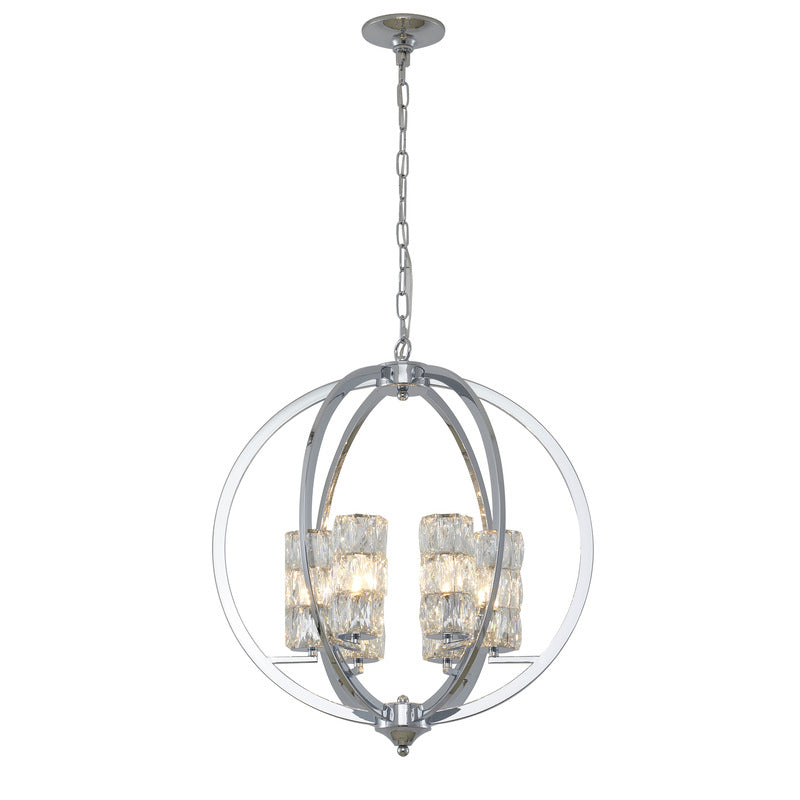Chrome Orb Frame Chandelier with Clear Crystal Shades by Bethel