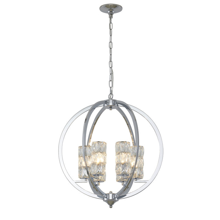 Chrome Orb Frame Chandelier with Clear Crystal Shades by Bethel