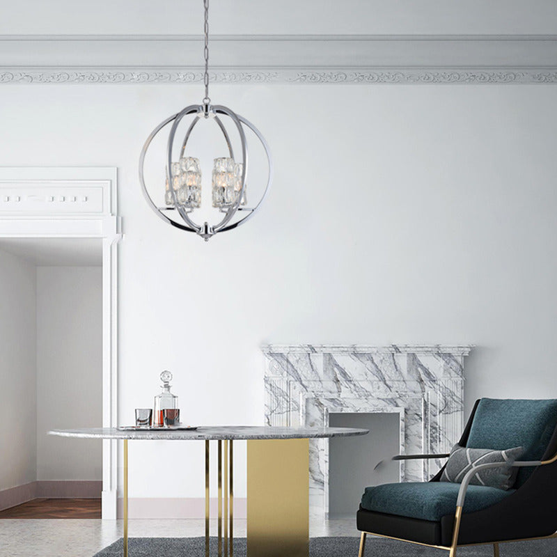 Chrome Orb Frame Chandelier with Clear Crystal Shades by Bethel - view 4