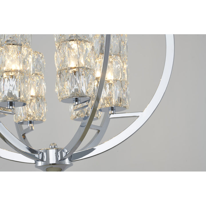Chrome Orb Frame Chandelier with Clear Crystal Shades by Bethel - view 5