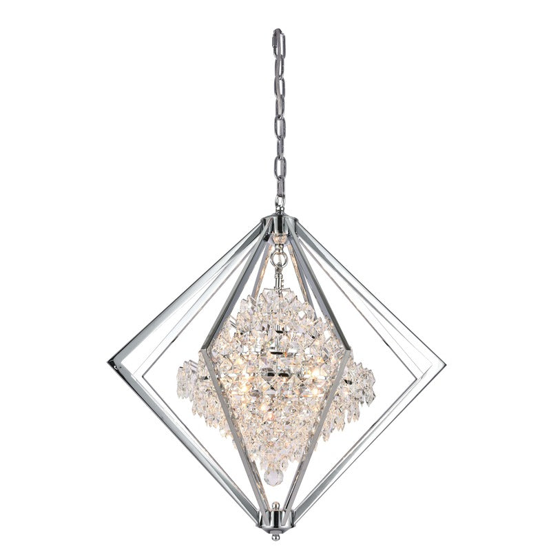 Metal Diamond Cage Chandelier with Clear Hanging Crystals in Chrome by Bethel