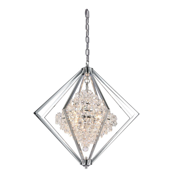 Metal Diamond Cage Chandelier with Clear Hanging Crystals in Chrome by Bethel