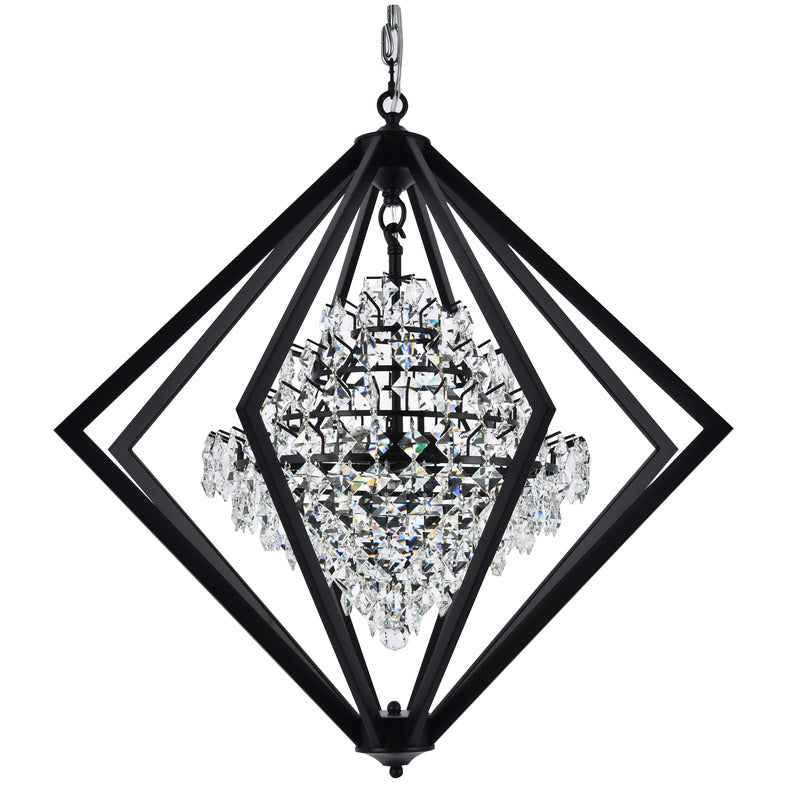 Metal Diamond Cage Chandelier with Clear Hanging Crystals by Bethel - view 2