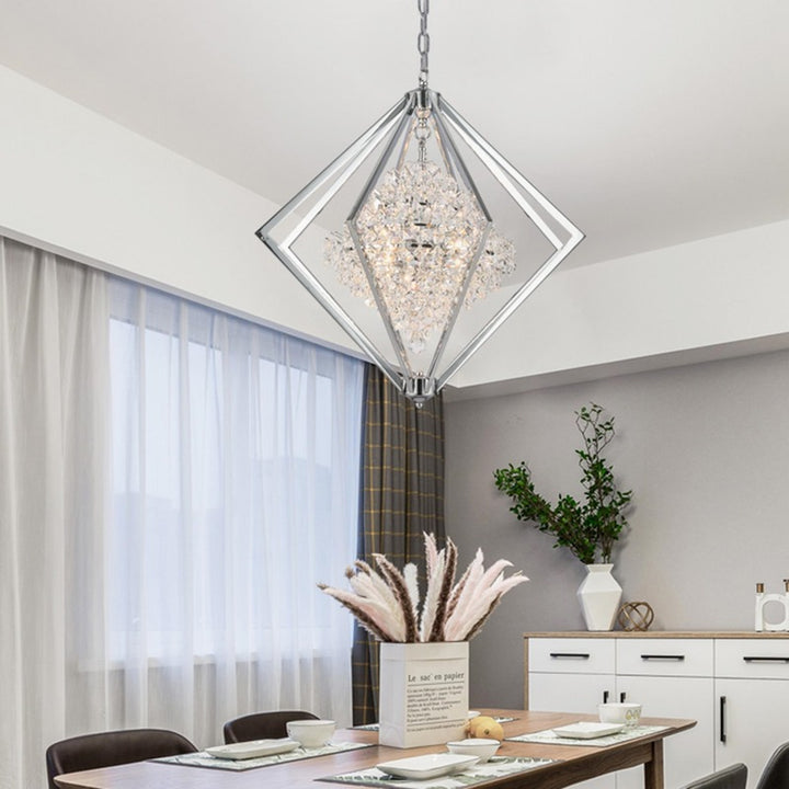 Metal Diamond Cage Chandelier with Clear Hanging Crystals by Bethel - view 8